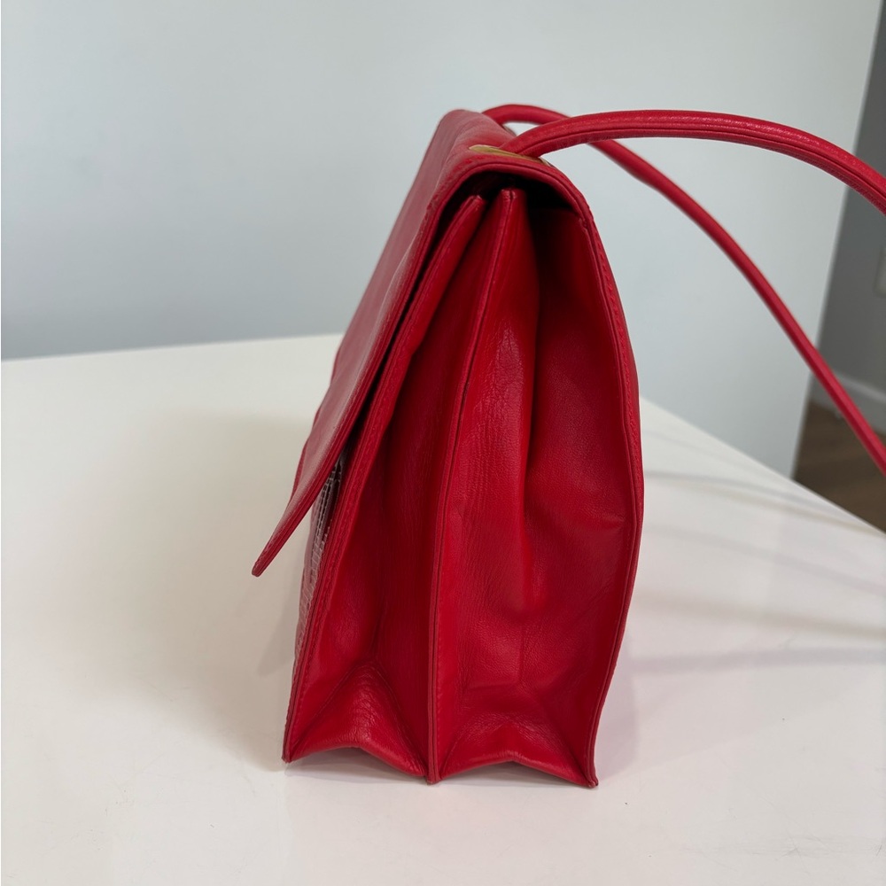 Loewe Red Leather Shoulder Bag Structured Vintage Gold Hardware Statement - Picture 7 of 13